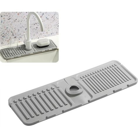 Tapis de robinet d'évier, protection anti-éclaboussures en silicone, séchage rapide (1, gris)