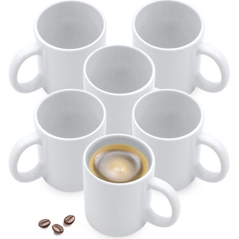 Porzellan Kaffeebecher mit Henkel weiß für 310 ml - 6er Set - Kaffee und Tee Tasse zum Bemalen und Personalisieren
