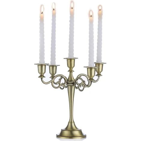 Bougeoirs en bronze de 27 cm pour 5 bougies coniques, parfaits pour mariage, anniversaire, table, cheminée et décorat - Bronze 5 Arm (1/5)