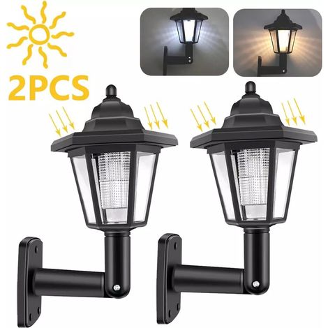 Lampe solaire d'extérieur hexagonale de style palais, petite lampe décorative pour jardin paysager, applique murale hexagonale, lampadaire, style ancien, lot de 2 (1/4)
