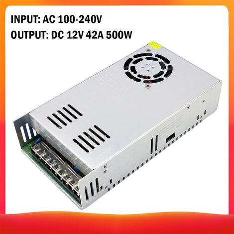 Spannungswandler AC 100-240V auf DC 12V 42A 500W, geregeltes Schaltnetzteil, Adapter/Konverter für LED-Streifen, Kameras, Computer, Radioprojekte. (1/5)