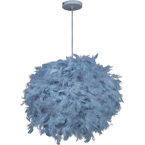 MINKUROW Feder-Pendelleuchte, moderner 30-cm-Kronleuchter in Kugelform, E27-Deckenleuchte, hängende Dekoration, für Wohnzimmer, Schlafzimmer, Kinderzimmer, Junge (Grau) (1/4)