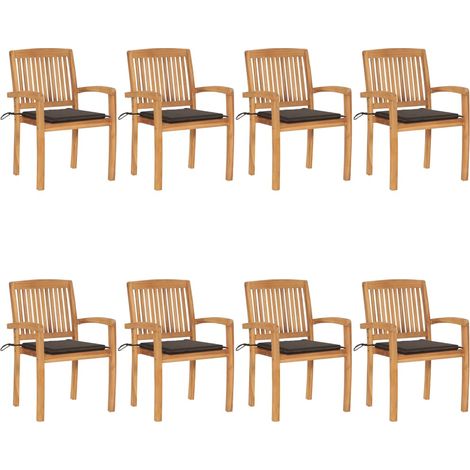 Lot de 8 Chaises de jardin empilables avec coussins - Chaise d'extérieur pour terrasse/jardin Teck solide BV221545 - BonneVie (1/5)