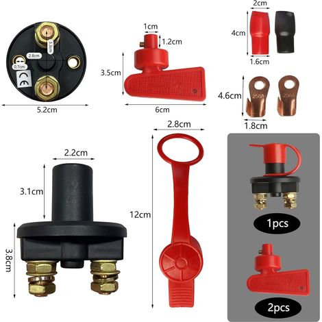 1 Jeu Isolateur Interrupteur Batterie 12V, Interrupteur de Déconnexion d'Alimentation 12 V/24 V, Coupe Batterie 12Vs, bBatterie Switch pour Bateaux, Camions et Voitures