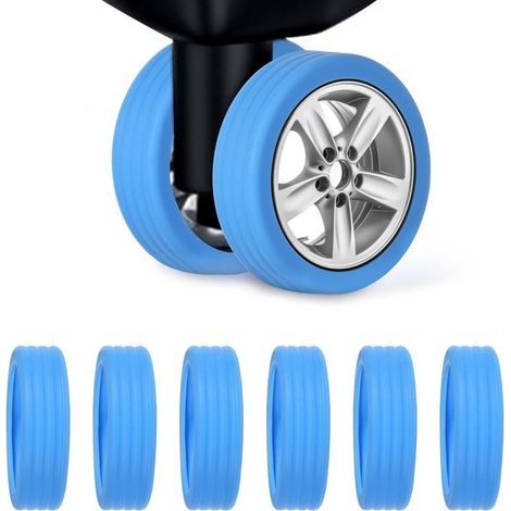 8 protège-roues pour bagages en silicone bleu, protecteurs de roues durables pour valises et chaises de bureau, réduction de bruit (1/5)