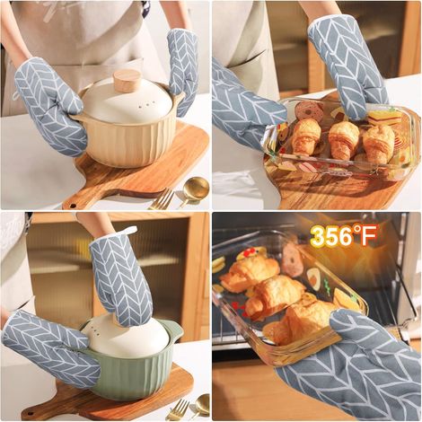 Coppia di guanti da forno in tessuto, guanti da cucina in cotone antiscivolo, guanti da cucina per grigliare, forni a microonde e coperture isolanti (grigio). (1/5)