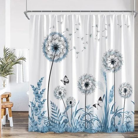Rideau de douche 150x180 cm avec crochets bleu pour salle de bain (1/2)
