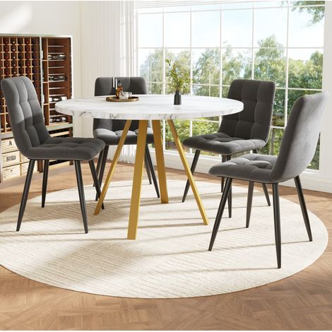 Ensemble table et chaises avec plateau en marbre blanc et 4 chaises en velours (1/5)