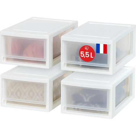 Tiroir de rangement, Commode de chambre, Tour de rangement plastique bureau, Lot de 4, Blanc, pour Bureau, Garage, Chambre à coucher, Sans BPA, MSD-1 (1/5)