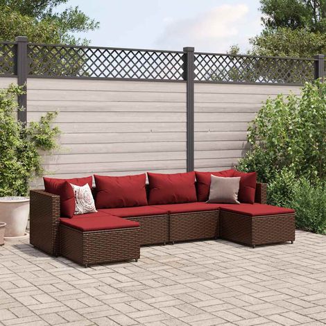 6-tlg. Garten-Lounge-Set mit Kissen Braun Poly Rattan (1/5)
