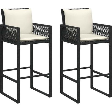 Lot de 2 Tabourets de Bar pour Jardin en Résine Tressée Noire avec Coussins (1/5)