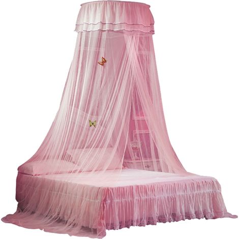 Moustiquaire Princesse à Dôme Simple avec Dentelle Haute et Épaissie pour Lit - Style Romantique en Rose-KZQ (1/5)