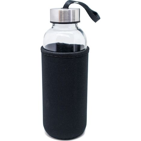 bouteille verre 400 ml avec housse néoprène noire réutilisable (1/5)