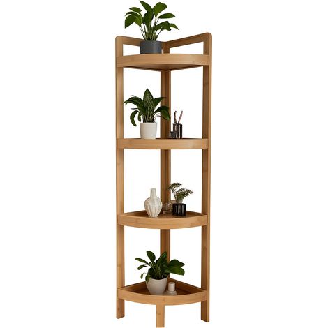 Relaxdays – Étagère d'angle en bambou pour salle de bain – 4 étagères semi-circulaires – Dimensions H x L x P : 105,5 x 23 x 23 cm – Charge max 3 kg par niveau