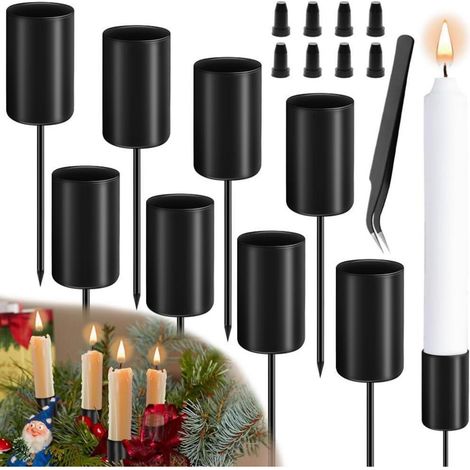 8er Set Stabkerzenhalter Metall mit Dorn für Adventskranz & Deko (1/5)