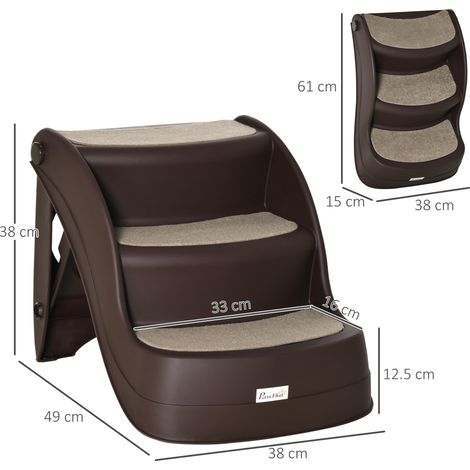 Échelle pliable pour chien avec 3 marches antidérapantes en PP. 49 x 38 x 38 cm. marron (1/5)