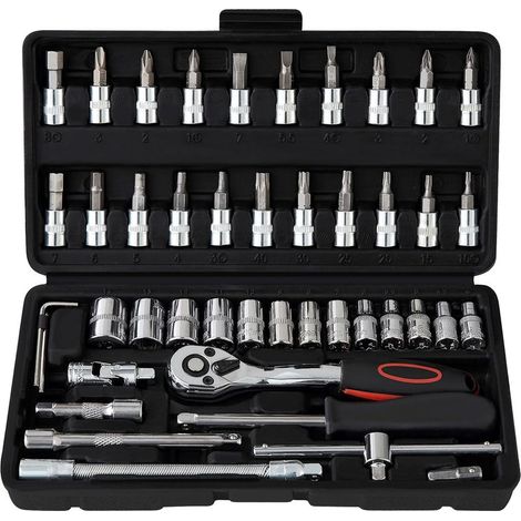 Online Store – Coffret multi-outils 46 pcs – Acier Cr-V haute qualité – Mécanisme 72 dents – Caisse à outils robuste pour rangement et transport (1/5)