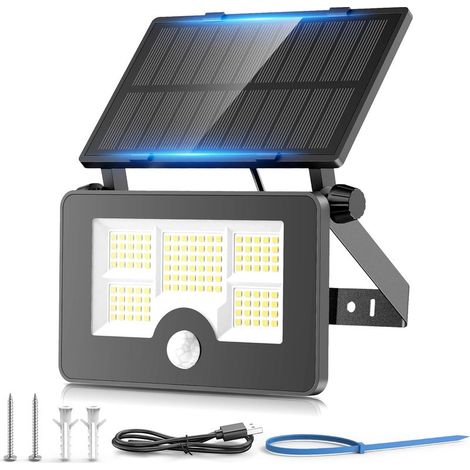 Solarbetriebene Außenleuchte mit Bewegungsmelder, 122 LEDs, 4 Modi, USB-aufladbar, Solar-Wandleuchte, Mastleuchte für den Garten, IP65 wasserdichte Solar-PIR-Beleuchtung (1/5)