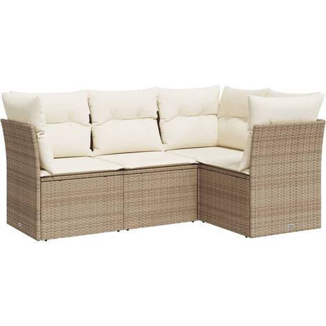 Salon de jardin avec coussins 4 pcs beige résine tressée (1/3)