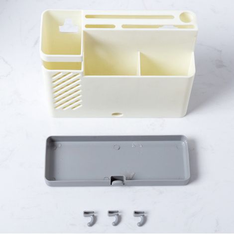 Porte-couverts mural multifonctionnel avec égouttoir à baguettes, blanc, pour la cuisine. (1/5)