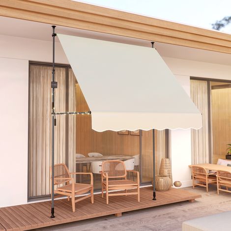 Tenda da sole retrattile manuale 200x120x210-310 cm per balcone e terrazzo con altezza regolabile e manovella, color crema