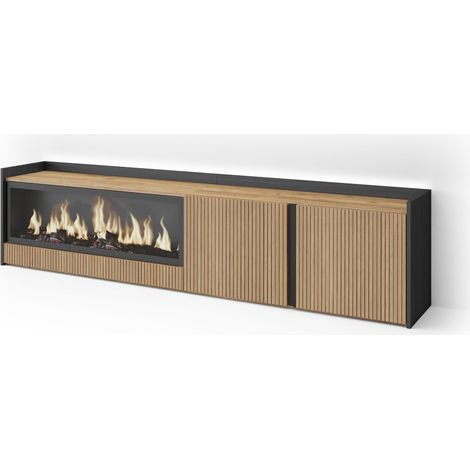 Skraut Home - TV-Schrank, Lowboard, für Wohnzimmer und Esszimmer, 212x50x35 cm, Für TV-Geräte bis zu 80", Elektrokamin XXL, Led, Moderner Stil, Eiche Schwarz (1/4)