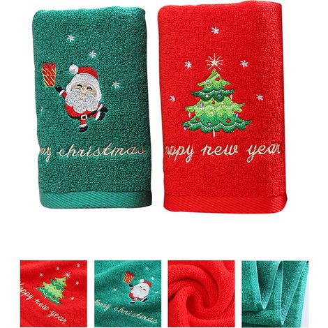 Set mit 2 Badetüchern aus reiner Baumwolle für Weihnachten, rote und grüne Geschenkbox (1/5)
