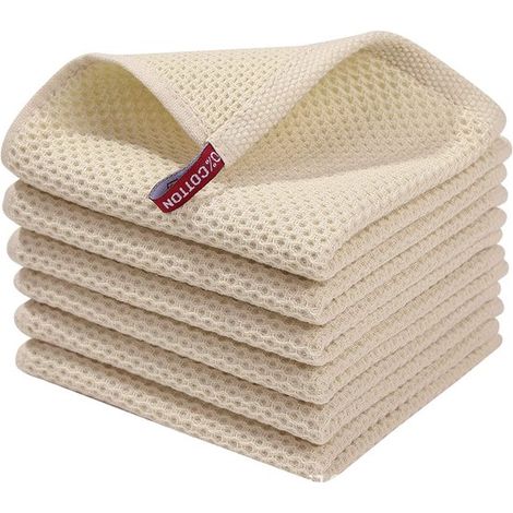 Reinigungstuch – Geschirrtuch aus natürlicher Baumwolle – Küchenhandtuch – Weiches Geschirrtuch zur Küchenreinigung, 30 x 30 cm, 6er-Pack (beige) (1/5)