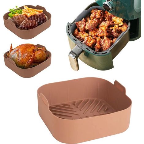 Plaque de cuisson carrée en silicone pur pour friteuse à air, qualité alimentaire, panier de friture réutilisable en silicone, panier de cuisson facile en silicone (1/5)