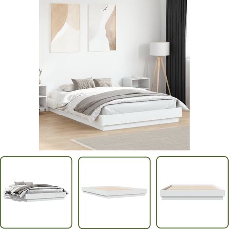The Living Store Bettgestell Weiß 120x200 cm Holzwerkstoff - Holzbettfassungen - Bettrahmen Weiß - Einzelbett - Bettgestell 120x200 - Lattenrost (1/5)