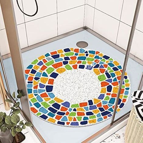 Non-slip Shower Mat 60 x 60 cm, Soft Comfort Safety Bath Mat with Drainage Holes, PVC Luffa Massage Shower Mat for Wet Areas, Quick Drying, Digital Printing (1/4)