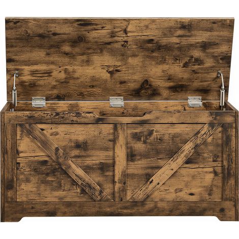 Vasagle – Banc de rangement pour chaussures – Coffre avec 2 charnières de sécurité – Dimensions 40 x 100 x 46 cm – Marron rustique – Panneau d’aggloméré (1/5)