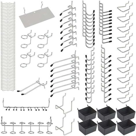 Kit d'assortiment de crochets pour panneau perforé en métal, Kit d'assortiment de serrures à chevilles, Applications suspendues, 140 pièces (1/5)