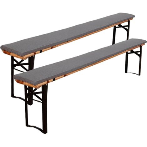2 x Garden Bench Cushions, Non-Slip Swing Cushions, Cotton Linen Garden Stool Mat, with Buckle 220 x 25 x 3 cm (Dark Grey) (1/5)