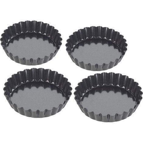 4 moules à tarte cannelés de 10,5 cm de diamètre, avec fonds amovibles pour tartes individuelles, quiches ou desserts (1/5)
