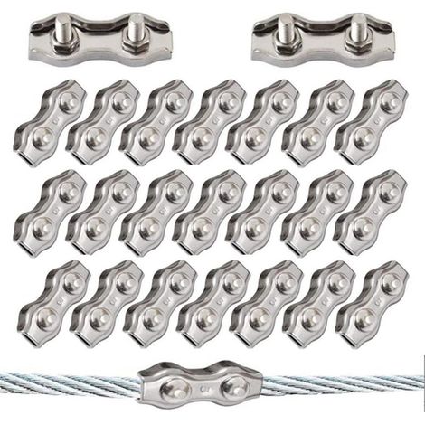 20 piezas de clips dúplex M3 para cables de acero inoxidable 304, abrazaderas dúplex para aparejos de cables de acero de 3 mm (1/5)