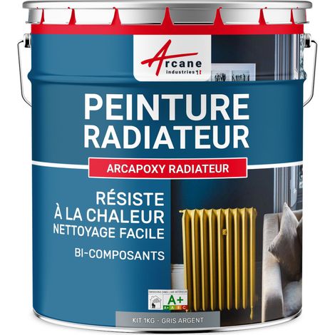 Peinture radiateur, fonte, acier, alu, chauffage, toutes couleurs, peinture radiateur - 1 kg (jusqu'à 5 m² en 2 couches) Gris Argent - RAL 7001 - ARCANE INDUSTRIES (1/4)