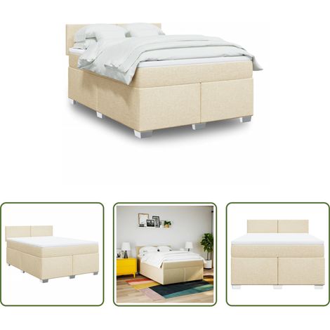 Matratze - Boxspringbett mit Matratze Creme 160x200 cm Stoff (1/5)