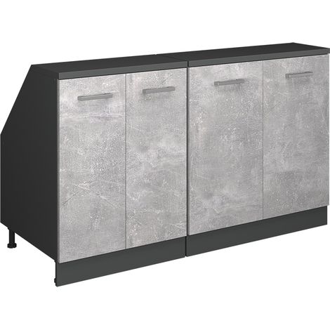 Meuble sous pente R-Line, Béton, 140cm Lot de 2 caissons 60 cm de profondeur, Vicco
