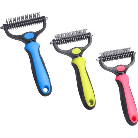Set da 3 pezzi: spazzola districante per cani, pettine districante, pettine a doppia faccia per il sottopelo, spazzola districante per cani e gatti per la cura del pelo (1/5)