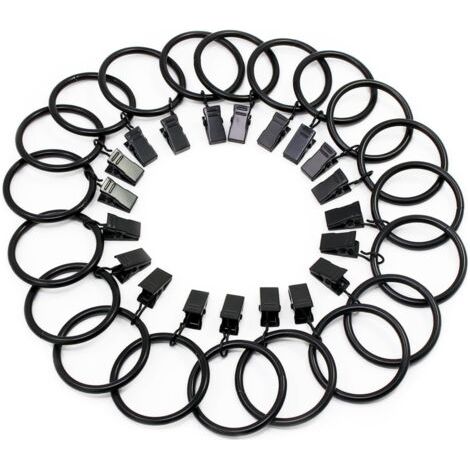 (Schwarz, Innendurchmesser 38 mm) 20 Gardinenringe mit Clips, Gardinenaufhängeringe aus Edelstahl mit Clips zur Gardinen-Bilddekoration (1/5)