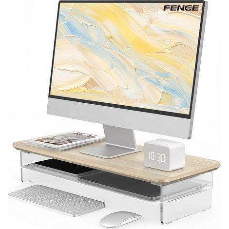 Support Ecran PC, Acrylique, Ordinateur TV, Chêne, 60cm (1/5)