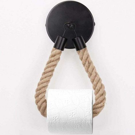 Porte-Papier Toilette,Porte-Serviette en Corde de Chanvre pour Salle de Bain et Cuisine Porte-Papier Salle de Bain Support de Rouleau de Serviette Toilette (Black) (1/4)