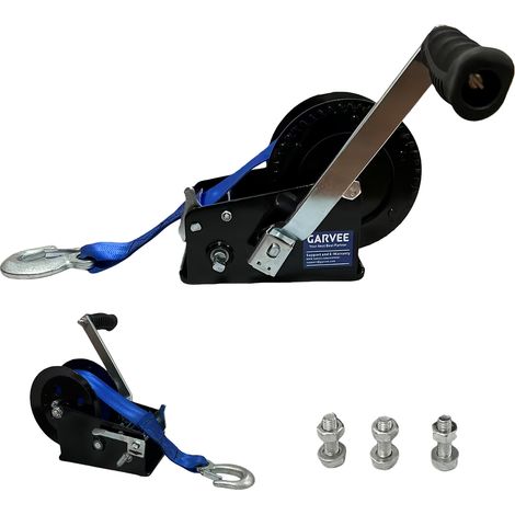 Treuil manuel robuste 3500 lbs pour remorque bateau – Double vitesse 4:1/8:1, cliquet réversible, sangle 10m, poignée rapide – Idéal bateau, remorque, camion, RV, ATV, jet-ski – Bleu, poignée rapide (1/5)