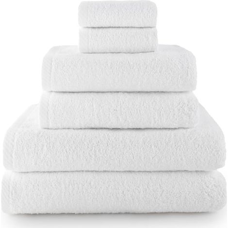 Plafonnier Cristal Lot de 6 Serviettes - 2 Bain 2 Mains 2 Bidet - Coton Peigné 500g/m² - Absorbant - Salle de Bain - (1/5)