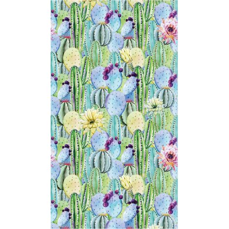Flowers, rideau imprimé cactus verts et bleus 140x245 cm, 1 pièce (1/2)