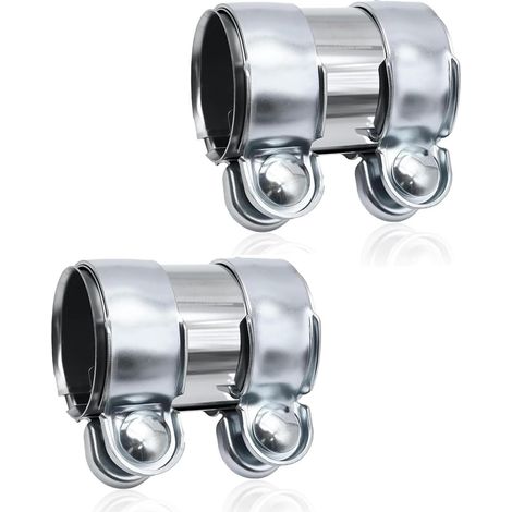 2 Pièces Collier Échappement Inox 50mm, Collier de Serrage Double Tube Universal, Kit Réparation Échappement Résistant Corrosion, Raccord pour Système Échappement Auto Moto (1/5)
