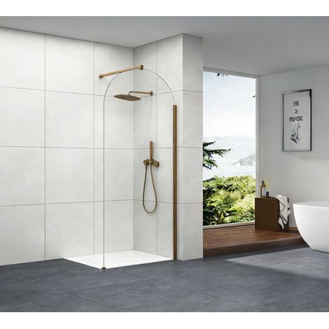 Paroi de douche italienne Clear - 100 x 195 cm - Cuivre brossé - SIENA (1/5)
