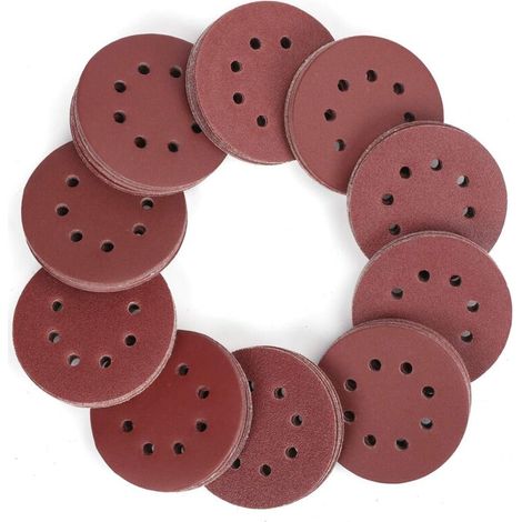 Paquete de 150 discos de lijado de 12,7 cm (5 pulgadas) con 8 orificios para lijadora orbital (grano de 60 a 600), 10 niveles de grano.