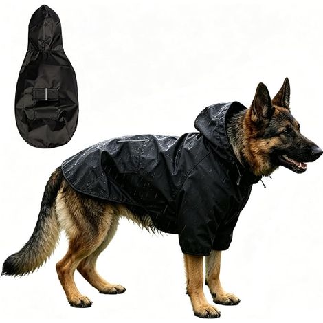 Waterproof Rain Coat for Large Dogs, Size 4XL, Waterproof Windproof Coat with Hood and Reflective Strips for Outdoors, Walking, Large Breed, Adjustable